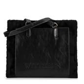 Torebki damskie - Damska shopperka z ekoskóry obszyta futerkiem czarna - miniaturka - grafika 1