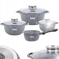 Zestawy garnków i patelni - KOMPLET GARNKOW MARMURKOWYCH CERAMICZNY10 SZT SZARY - miniaturka - grafika 1
