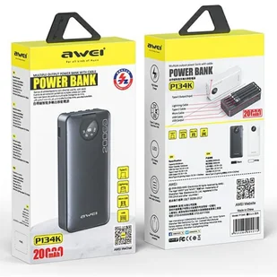 AWEI PowerBank P134K 20000mAh czarny/black wyświetlacz + kable USB/PD/Lightning/MicroUSB - Powerbanki - miniaturka - grafika 6