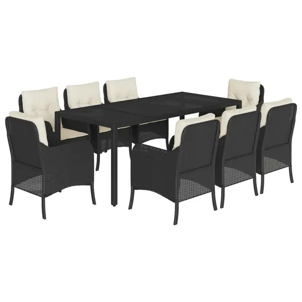 Zestaw mebli ogrodowych czarny, rattan PE, stół 190x90x75 cm, krzesła 58