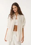 Koszule damskie - Stradivarius Zwiewna koszula z lnem Szary L - miniaturka - grafika 1