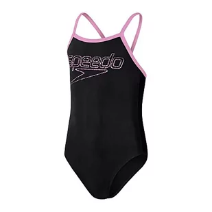 Speedo Girl's Boom Logo Thinstrap Muscleback czarny/różowy strój kąpielowy/kostium kąpielowy, Czarny/różowy Taffy, 16 lat - Stroje kąpielowe - miniaturka - grafika 1