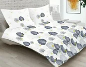 Pościel - Matex Pościel satynowa 220x200 18A Premium Victorei liście biała granatowa - miniaturka - grafika 1