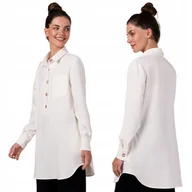 Bluzki damskie - Damska Tunika Bluzka Kobieca Koszulowa Ozdobne Guziki Biała 40/42 L/XL - miniaturka - grafika 1