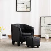 Fotele - vidaXL Fotel z podnóżkiem, czarny, sztuczna skóra - miniaturka - grafika 1