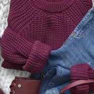 Swetry damskie - TEMU Elegancki sweter z długim rękawem w rękawach lantern Wygodny i miękki materiał, jednolity , bez ramiączek, styl casual na jesień i zimę, - miniaturka - grafika 1