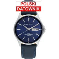 Zegarki męskie - Pacific SMA-1075D-03 granatowy męski zegarek z polskim datownikiem i wodoszczelnością 100M - miniaturka - grafika 1