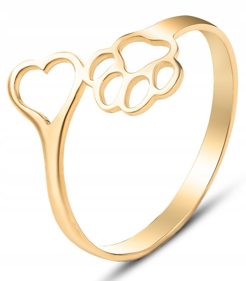 ZŁOTY PIERŚCIONEK ŁAPKA I SERCE ZWIERZĄTKO 585