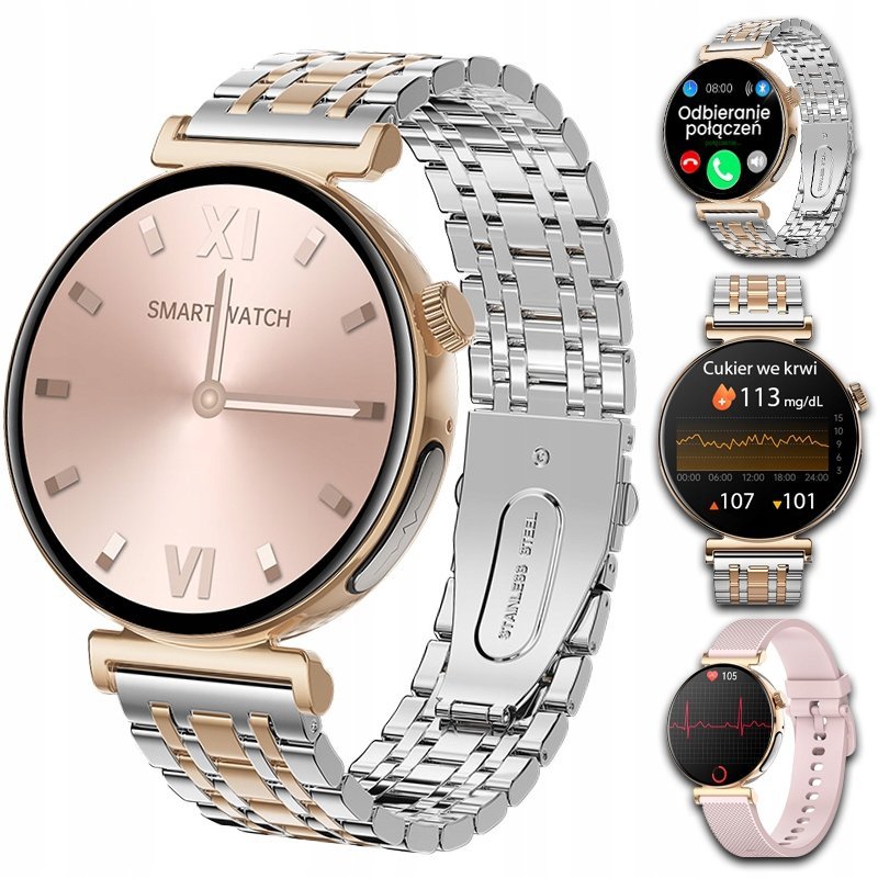 Smartwatch damski Ekg Glukoza Ciśnienie rozmowy menu PL JG Smart