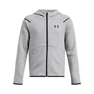 Bluzy damskie - Chłopięca bluza dresowa rozpinana z kapturem Under Armour UA B Unstoppable Flc FZ - szara - miniaturka - grafika 1
