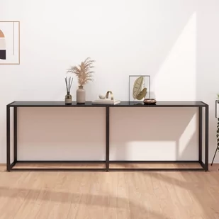 shumee shumee Konsola czarna 220x35x75,5 cm szkło hartowane - Konsole i sekretarzyki - miniaturka - grafika 1
