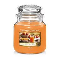 Świece - Yankee Candle Świeca Farm Fresh Peach, średni słoik (411g) 936 - miniaturka - grafika 1