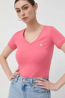 Koszulki sportowe damskie - Guess t-shirt damski kolor różowy - miniaturka - grafika 1
