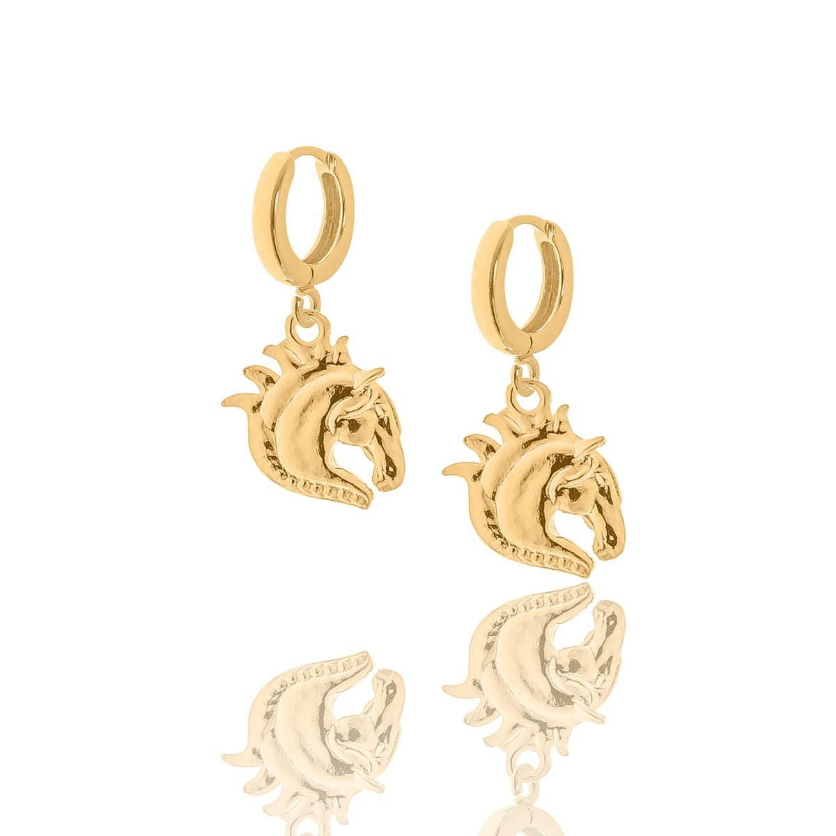 Kolczyki srebrne pozłacane z głowa konia