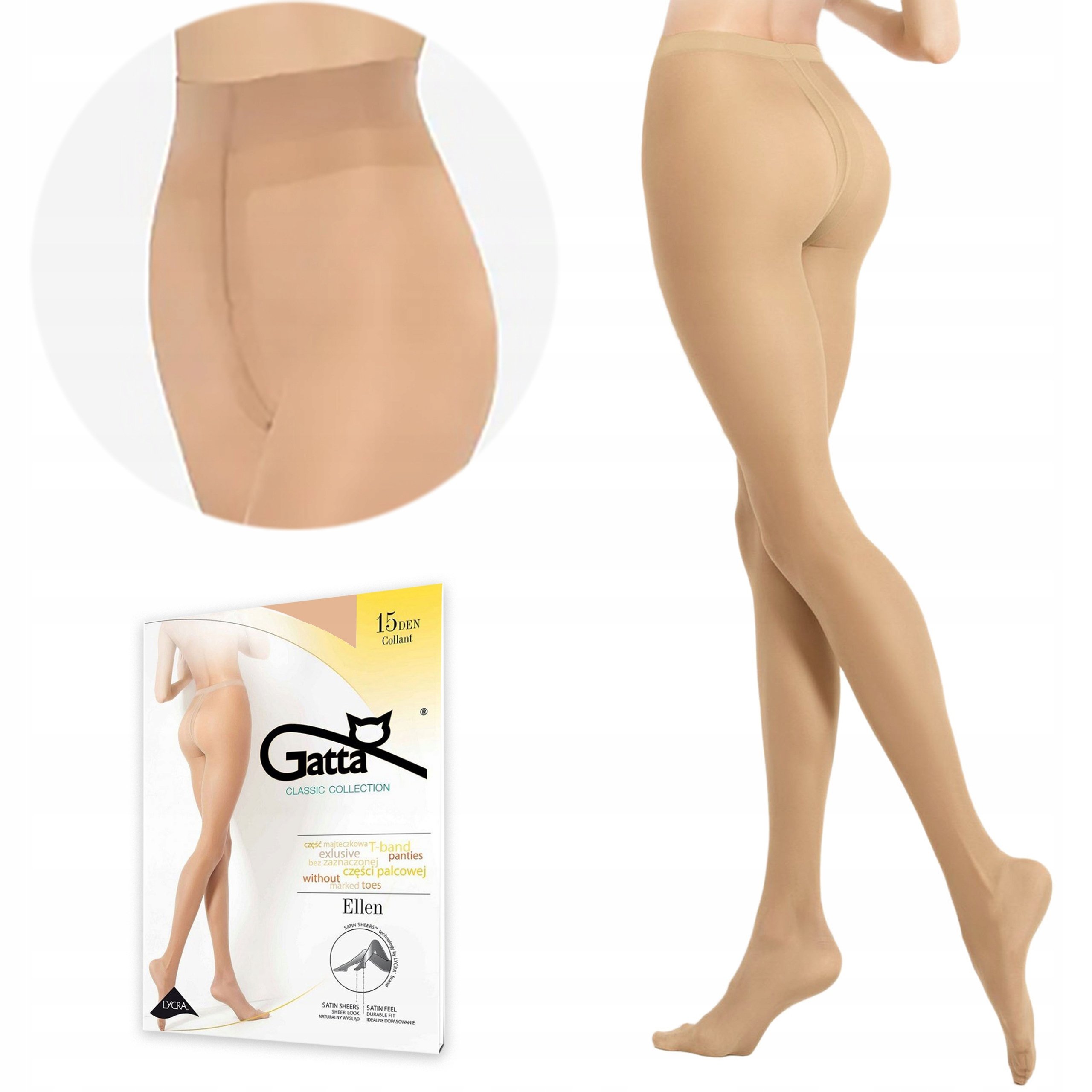Klasyczne Rajstopy Gładkie Matowe Ellen Gatta 15 Den Lycra Natural 4-L