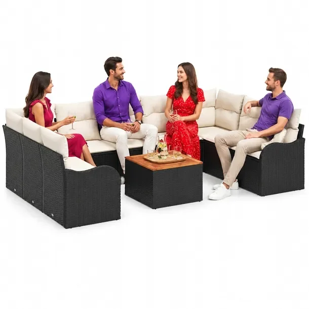 Zestaw mebli ogrodowych modularnych, czarno-biały, rattan PE, 55x55x37 cm