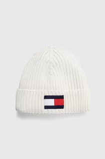 Czapki dla dzieci - Tommy Hilfiger czapka dziecięca kolor biały z grubej dzianiny - grafika 1