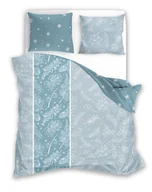 Pościel - Pościel świąteczna z bawełny, błękitna, białe szyszki, 200x220 cm - miniaturka - grafika 1