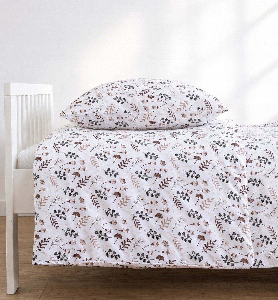 Pościel dziecięca 135x200 40x60 bawełna Kwiaty Brąz Loolay komplet młodzież