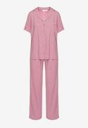 Piżamy damskie - Ciemnoróżowy Komplet Piżamowy w Print z Wiskozy Spodnie z Gumką w Talii i Koszulowa Góra Adispro - miniaturka - grafika 1