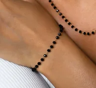 Bransoletki - Bransoletka damska z czarnymi koralikami stal szlachetna - miniaturka - grafika 1