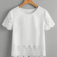 Koszule damskie - TEMU Bluzka Damska z Asymetrycznym Dołem - Elegancka Koszulka z Okrągłym Dekoltem i Krótkim Rękawem, Jednokolorowa, Lekka do Prania w Praniu - miniaturka - grafika 1