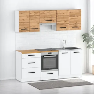 Kuchnia Nowoczesna Pojemna Z Blatem Mała 2.0m Wotan Biała Mat Dąb Wotan - Meble kuchenne - miniaturka - grafika 1