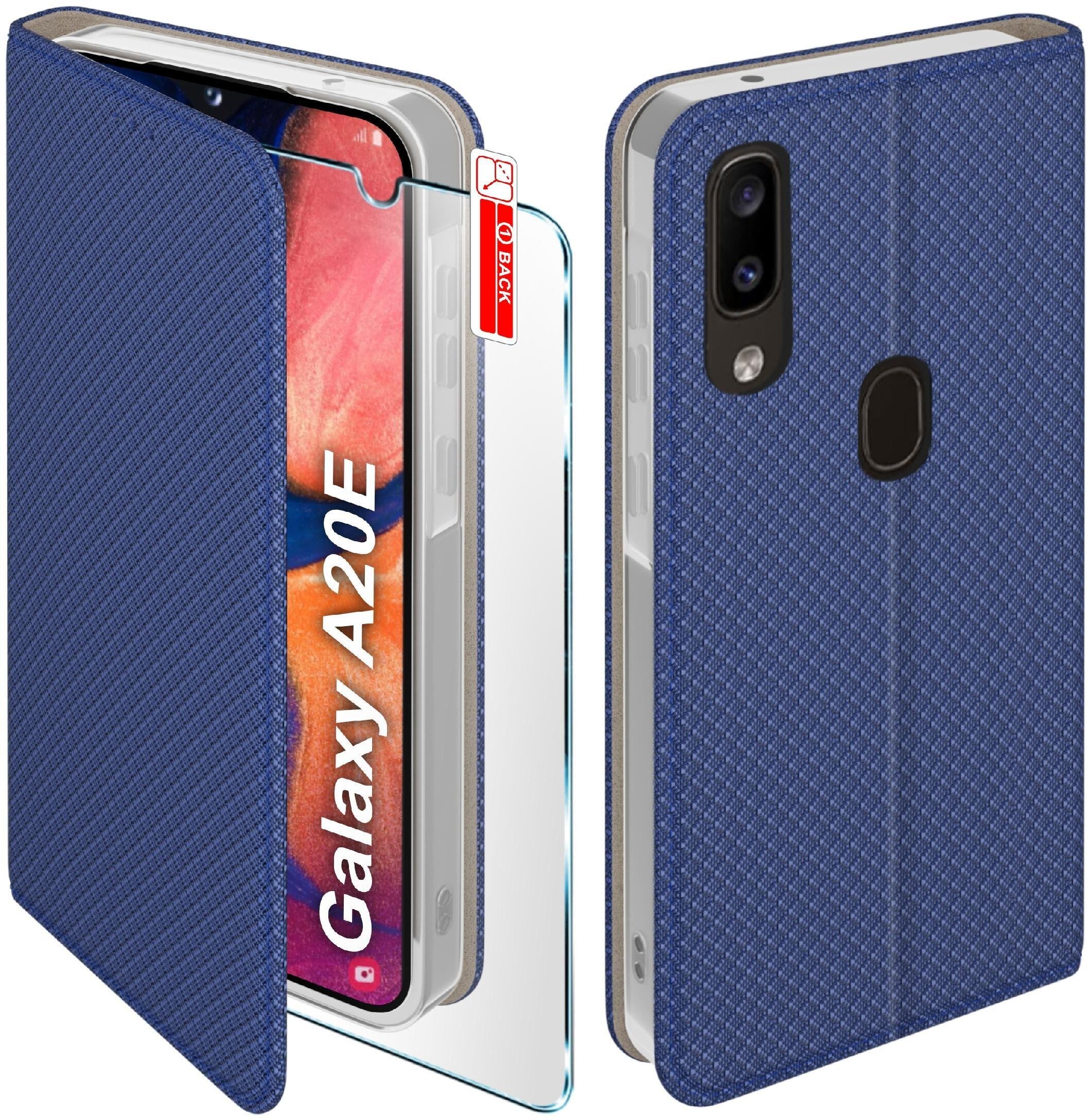 krainaGSM Etui Z Klapką Do Samsung A20E Zamykane Granatowe Futerał + Szkło 9H