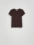 Koszulki i topy damskie - Reserved - Bawełniany t-shirt slim fit - ciemnobrązowy - miniaturka - grafika 1