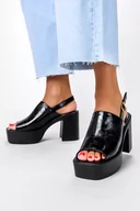Sandały damskie - Czarne sandały zabudowane na platformie Casu ER22X19-B - miniaturka - grafika 1