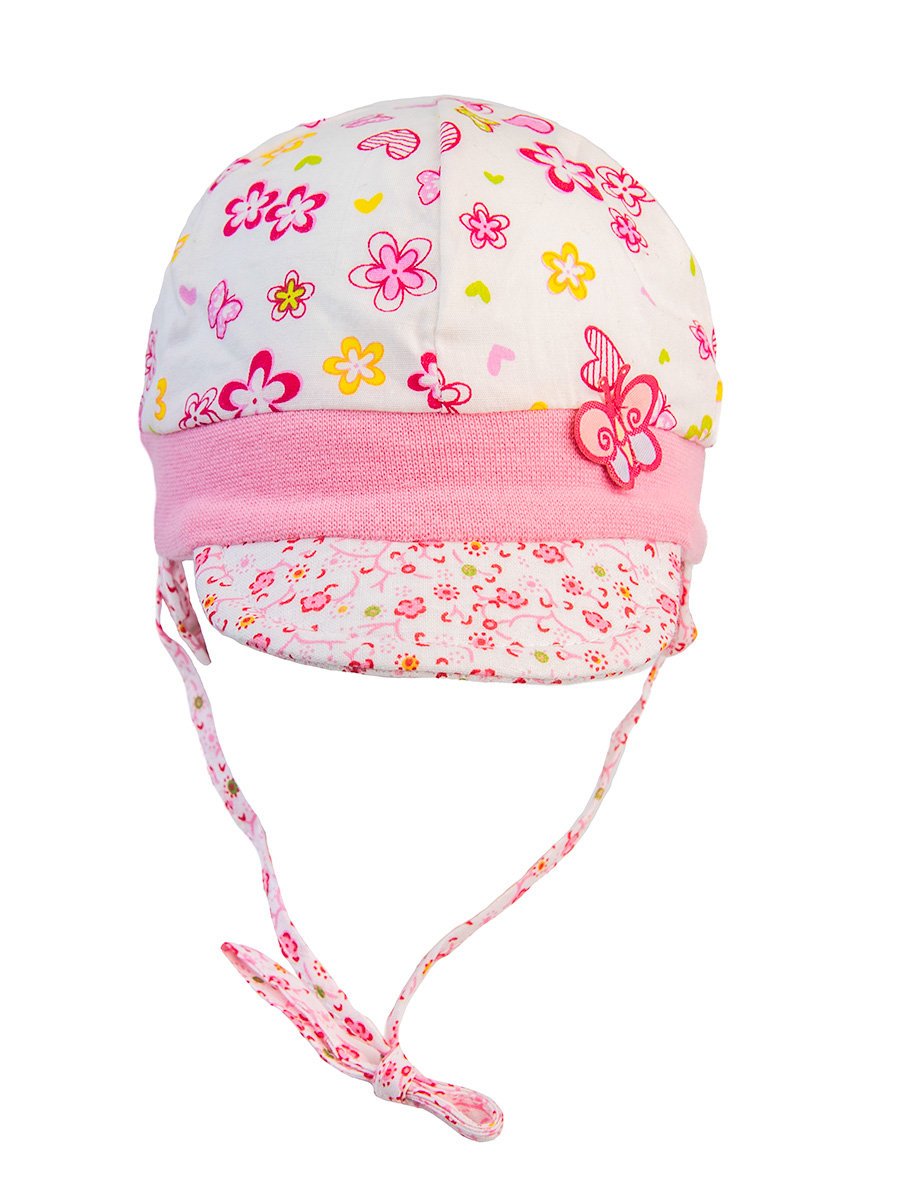 Dziewczęca czapka wiązana z kwiatowym wzorem różowa Doll r.39