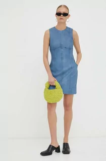 Sukienki - Remain sukienka skórzana kolor niebieski mini dopasowana - grafika 1