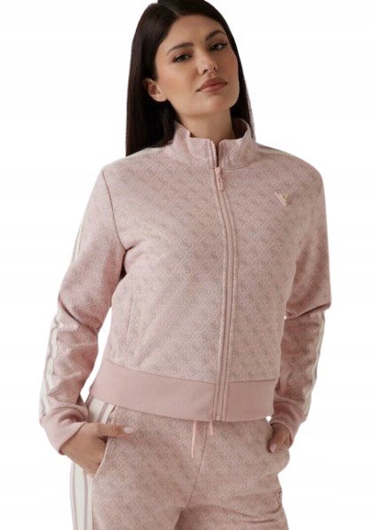 GUESS RÓŻOWA BLUZA DAMSKA ROZPINANA Z MONOGRAMEM I LAMPASAMI M GNA