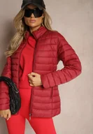 Kurtki damskie - Bordowa Kurtka Ozdobiona Pikowaniem i Kieszeniami na Suwak Mivuria - miniaturka - grafika 1