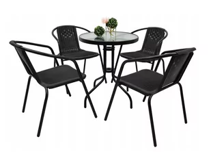Zestaw ogrodowy kawowy na taras dla 4 osób stół fi90 i krzesła czarny - Meble ogrodowe - miniaturka - grafika 1