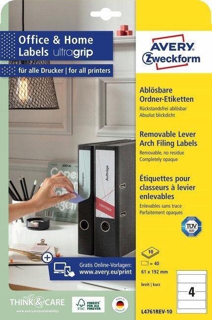 Avery-Zweckform L4761REV-10 61 x 192 mm Papir Hvid 40 stk