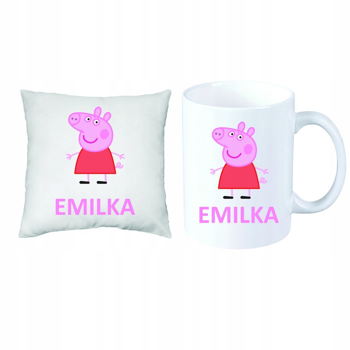 Świnka Peppa ZESTAW PREZENT PODUSZKA + KUBEK+ IMIĘ