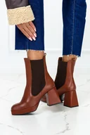 Botki damskie - Brązowe botki skórzane na klocku z gumkami po bokach PRODUKT POLSKI Casu 09162-39 - miniaturka - grafika 1
