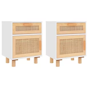 Lumarko Szafki nocne, 2 szt., białe, lite drewno sosnowe i rattan - Szafki nocne - miniaturka - grafika 3
