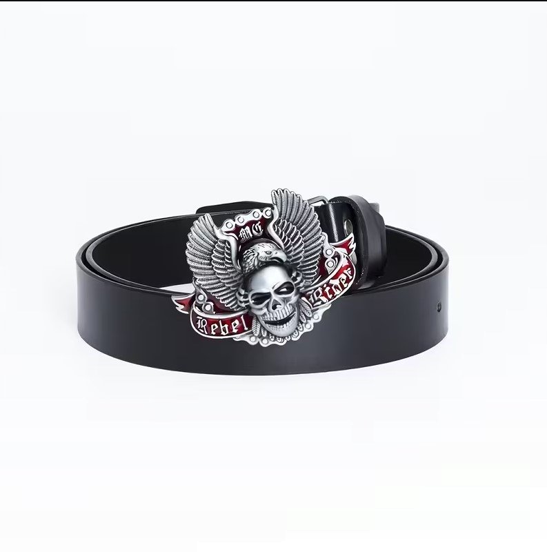 Pas pasek SKÓRZANY PREMIUM REBEL RIDER motocykl czaszka orzeł harley 120 cm