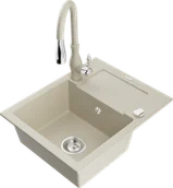 Zlewozmywaki z baterią - Mexen Enzo zlewozmywak granitowy 1-komorowy z ociekaczem i baterią kuchenną Savita, beżowy - 6506-69-672601-69 - miniaturka - grafika 1