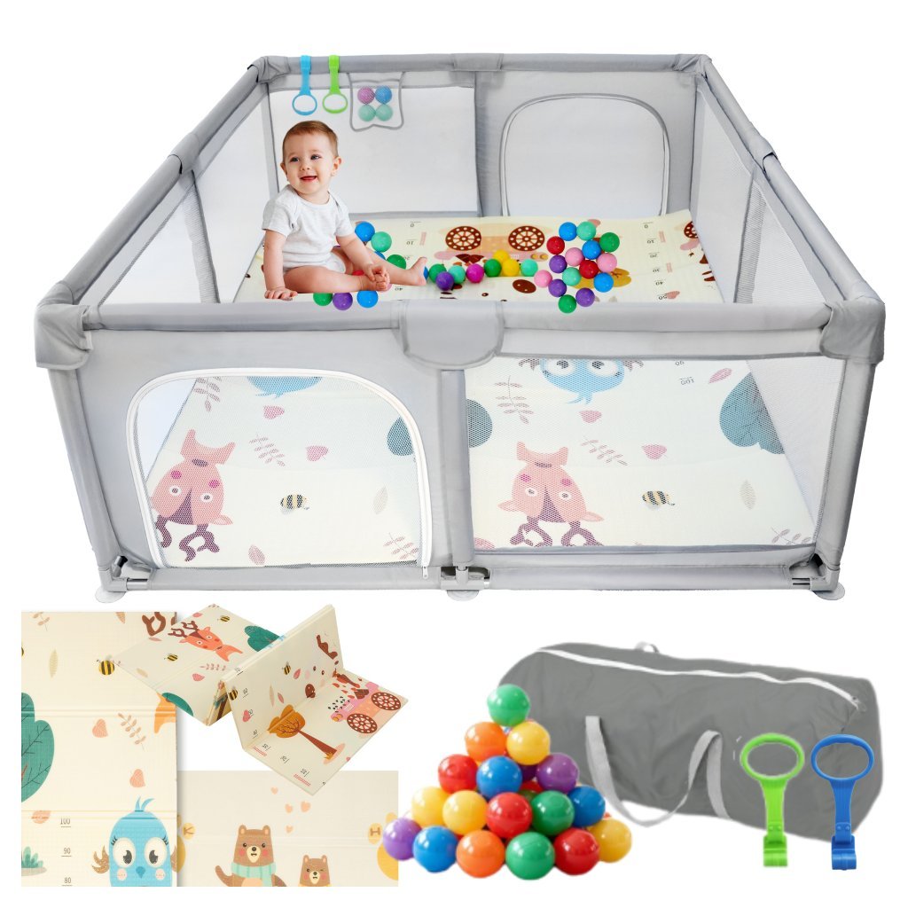 Kojec dla dziecka 126x126 cm suchy basen mata dwustronna + piłki + torba