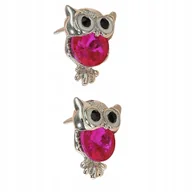 Biżuteria dla dzieci - KOLCZYKI WKRĘTKI SÓWKI BIŻUTERIA DLA DZIEWCZYNKI Ciemny róż - miniaturka - grafika 1