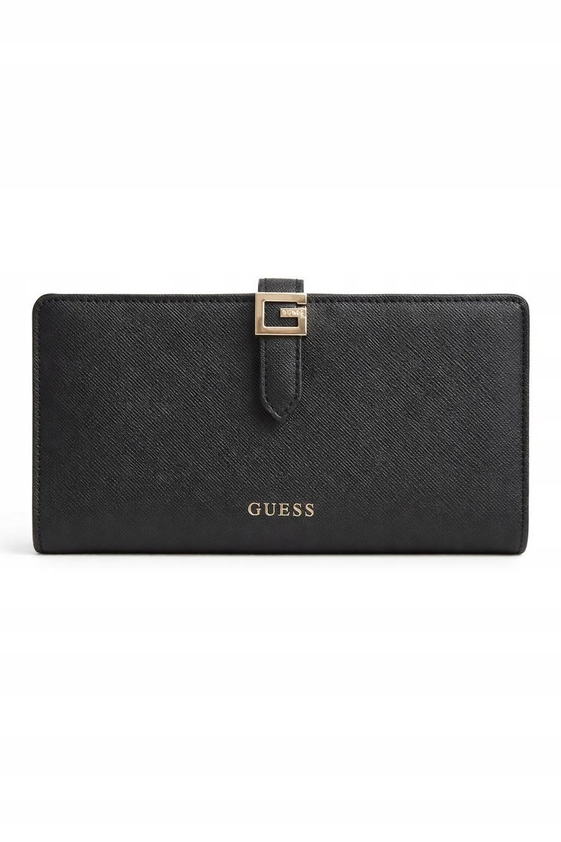 GUESS CZARNY PORTFEL DAMSKI SKÓRZANY I ZŁOTYMI OKUCIAMI 21x11x2,5 1GŁA
