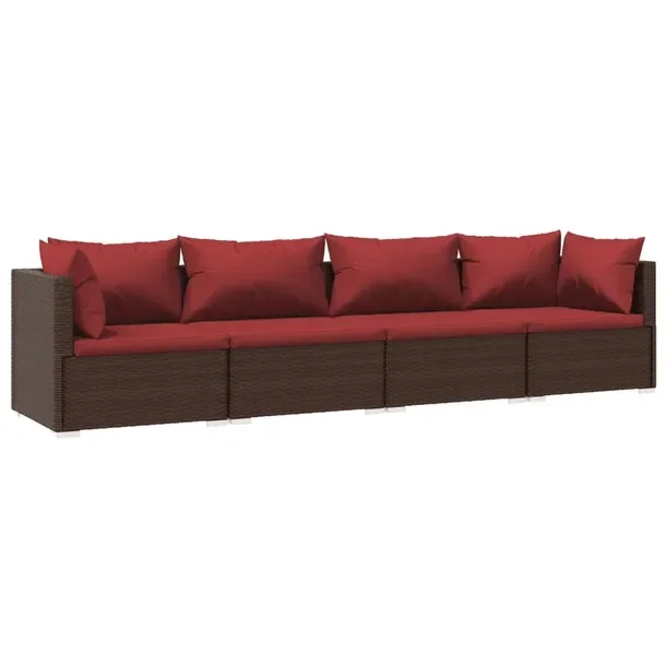 Zestaw wypoczynkowy rattanowy 4-elementowy, brązowy - SOFA SET