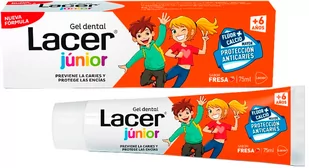 Żel do zębów dla dzieci Lacer Junior z fluorem i wapniem Truskawka 75 ml (8470003319782) - Pasty do zębów - miniaturka - grafika 1