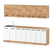 Meble kuchenne - Kuchnia vero nowoczesna duża z blatem 2.6m pojemna wotan dąb wotan biała - miniaturka - grafika 1