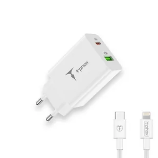 ŁAD SIEC T-PHOX SPEEDY USB-C 20W/USB 18W PD QC + KABEL LIGHTNING 1M BIAŁA/WHITE - Ładowarki do telefonów - miniaturka - grafika 1