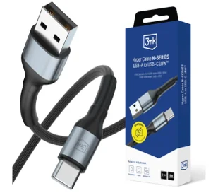 3mk Hyper Cable N-SERIES USB-A do USB-C 2m 9V/2A 18W Czarny - Kable USB - miniaturka - grafika 1