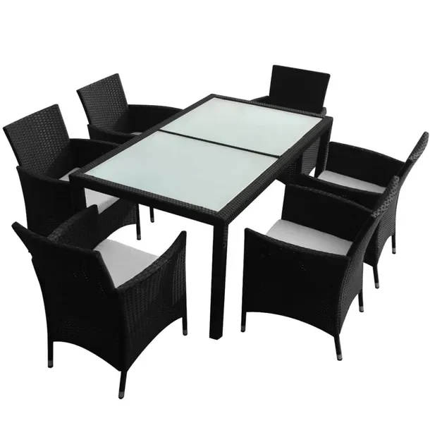 Rattanowy zestaw mebli ogrodowych 1 stół 150x90x75 cm, 6 krzeseł czarny/